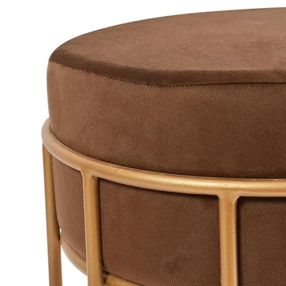 Stylish Brown Velvet Ottoman with Gold Metal Base - Perfect Accent Furniture for Living Room & Bedroom