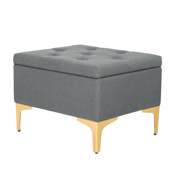 Stylish Grey Tufted Storage Ottoman with Gold Legs - Perfect for Living Room Versatile Home Furniture