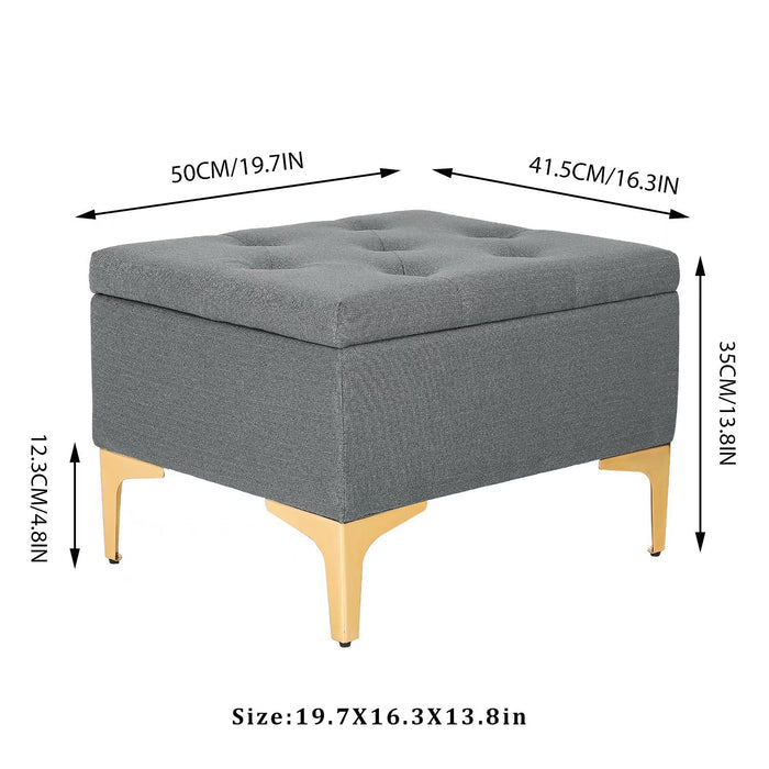 Stylish Grey Tufted Storage Ottoman with Gold Legs - Perfect for Living Room Versatile Home Furniture