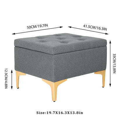 Stylish Grey Tufted Storage Ottoman with Gold Legs - Perfect for Living Room Versatile Home Furniture