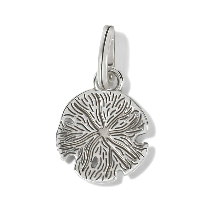 Brighton sand dollar charm with textured silver-tone finish and jump ring on a white background
