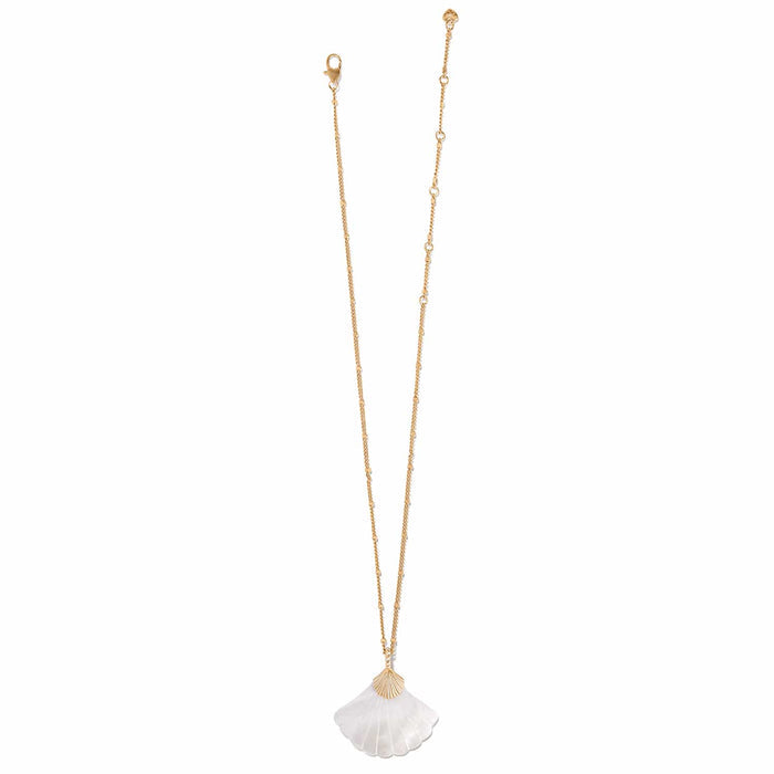 Brighton pendant necklace with gold-plated chain and white shell-shaped pendant with fluted gold accent on a white background