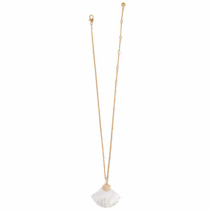 Brighton pendant necklace with gold-plated chain and white shell-shaped pendant with fluted gold accent on a white background