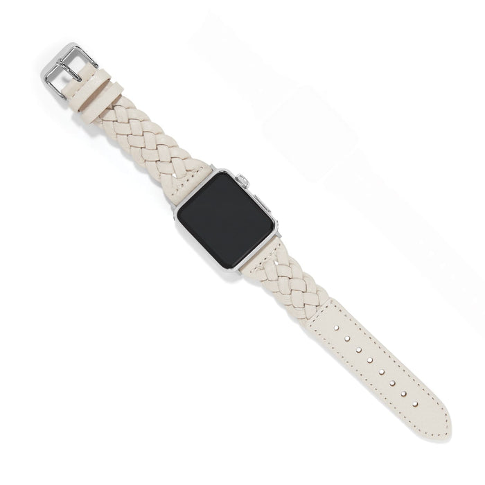 Brighton watch band with cream braided leather and silver-plated buckle on a white background