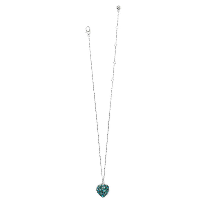 Brighton heart pendant necklace with turquoise and teal crystals on a silver-plated chain on a white background