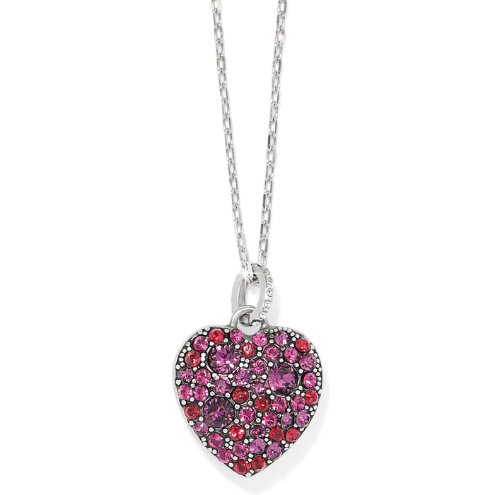 Brighton heart pendant necklace with pink and red crystals and silver-plated chain on a white background