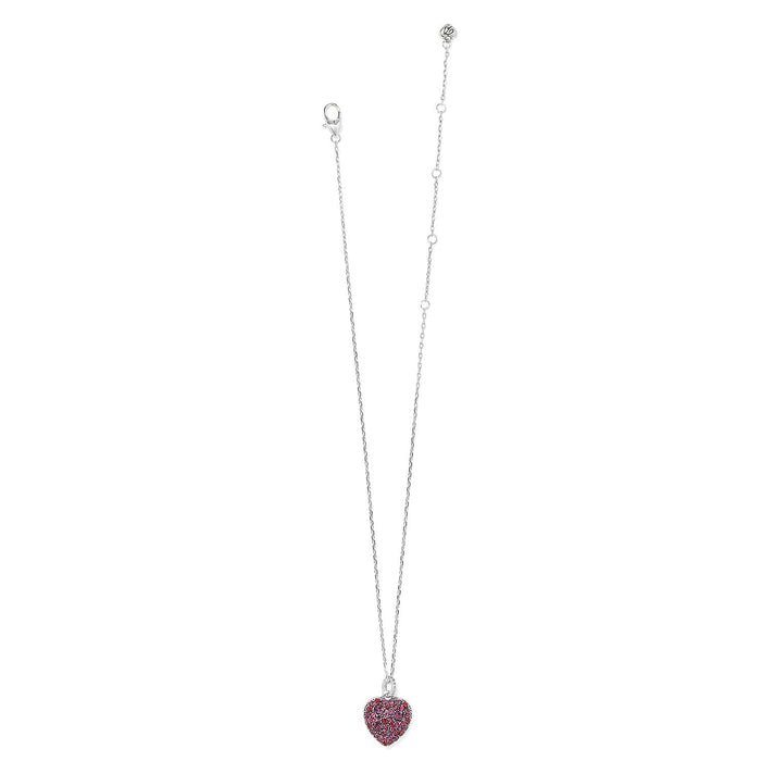 Brighton heart pendant necklace with pink and red crystals on silver-plated chain with lobster clasp on a white background