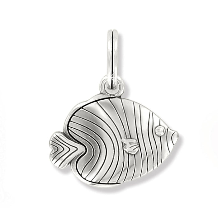 Brighton fish charm with silver-plated finish and engraved wavy stripe detail on a white background