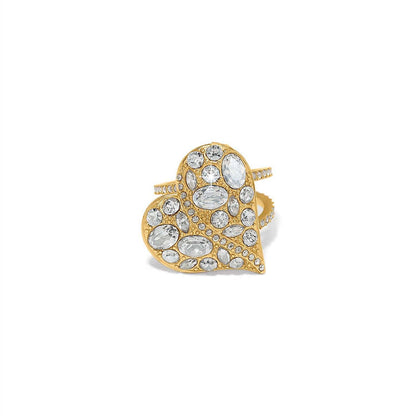 Brighton gold-plated heart ring with cluster of crystals and pavé crystal band on a white background