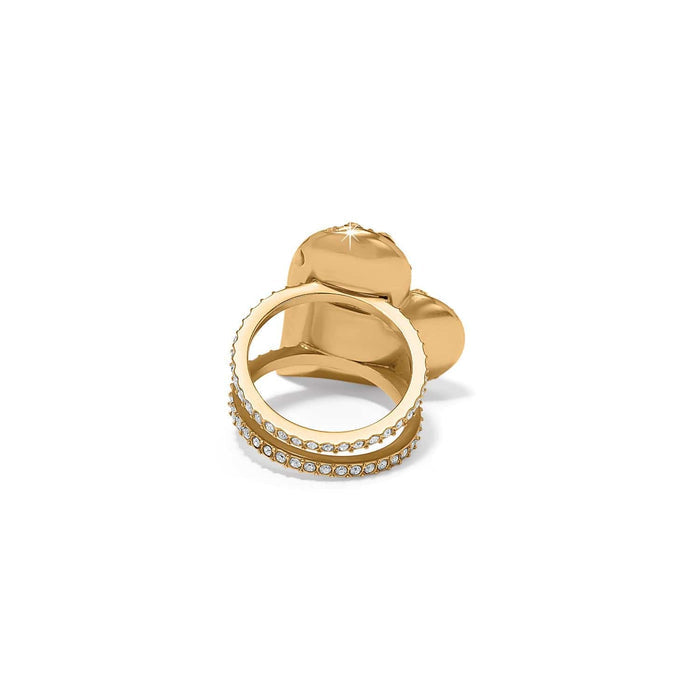 Brighton ring shown from the back with gold-plated band and pavé crystal accents on a white background