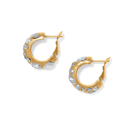 Brighton gold-plated hoop earrings with crystal accents along the front, shown in pair on a white background