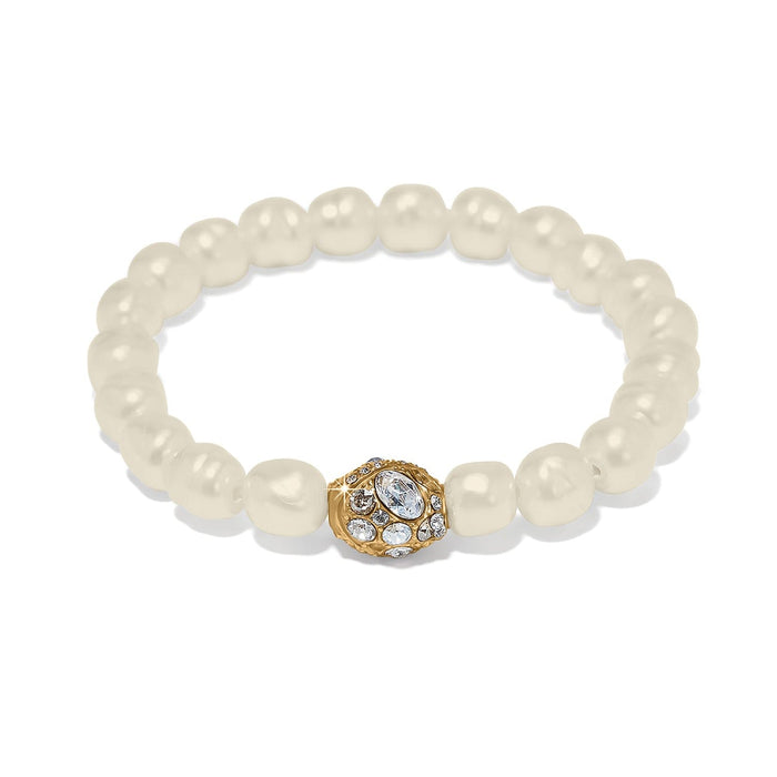 Brighton beaded bracelet with white pearl beads and gold-plated crystal accent bead on a white background