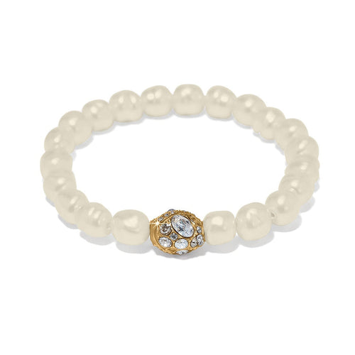 Brighton beaded bracelet with white pearl beads and gold-plated crystal accent bead on a white background