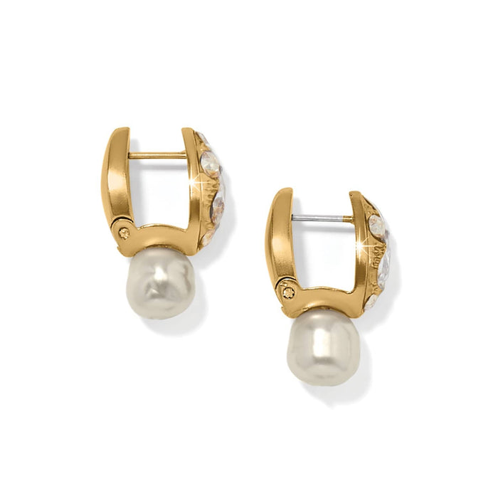 Brighton hoop earrings with gold-plated finish, crystal accents, and pearl drops on a white background
