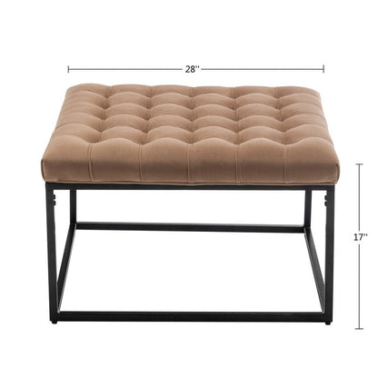 Tufted Brown Leather Ottoman Coffee Table - Upholstered with Metal Frame for Living Room Furniture