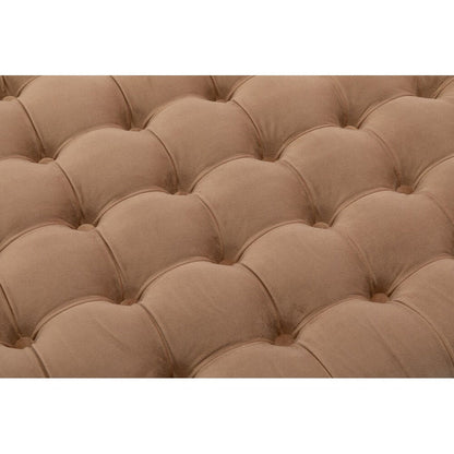 Tufted Brown Leather Ottoman Coffee Table - Upholstered with Metal Frame for Living Room Furniture