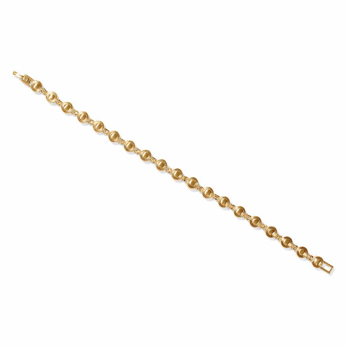 Brighton bracelet with gold-plated round bead links and fold-over clasp on a white background