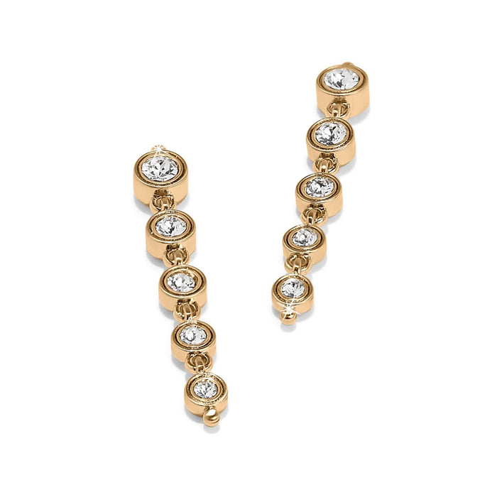 Brighton drop earrings with gold-plated bezel-set crystals in a curved linear design on a white background