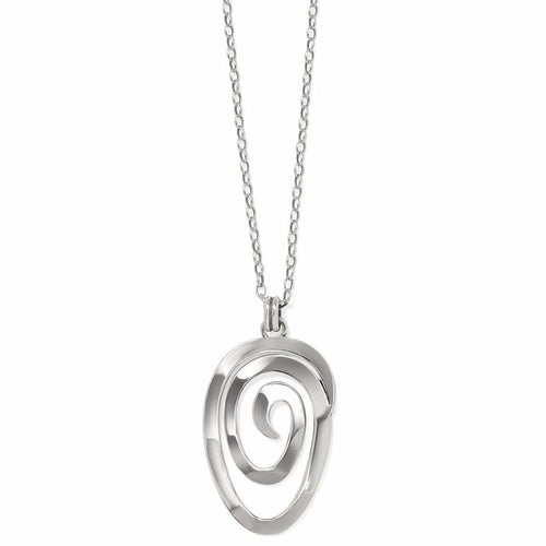 Brighton pendant necklace with silver-plated swirl medallion on a delicate cable chain on a white background