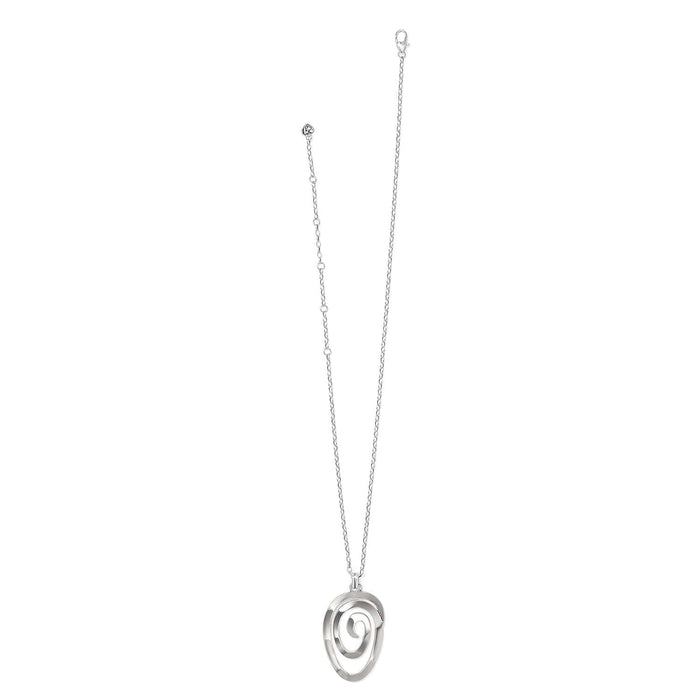 Brighton pendant necklace with silver-plated swirl oval pendant and lobster clasp chain on a white background