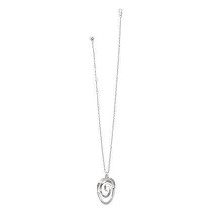 Brighton pendant necklace with silver-plated swirl oval pendant and lobster clasp chain on a white background