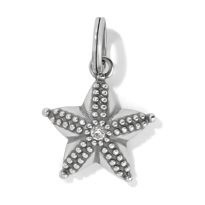 Brighton starfish charm with silver-plated beaded texture and center crystal accent on a white background