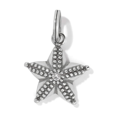 Brighton starfish charm with silver-plated beaded texture and center crystal accent on a white background