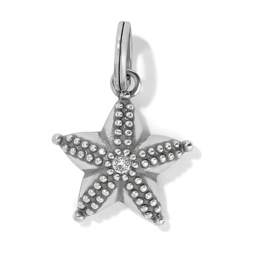 Brighton starfish charm with silver-plated beaded texture and center crystal accent on a white background